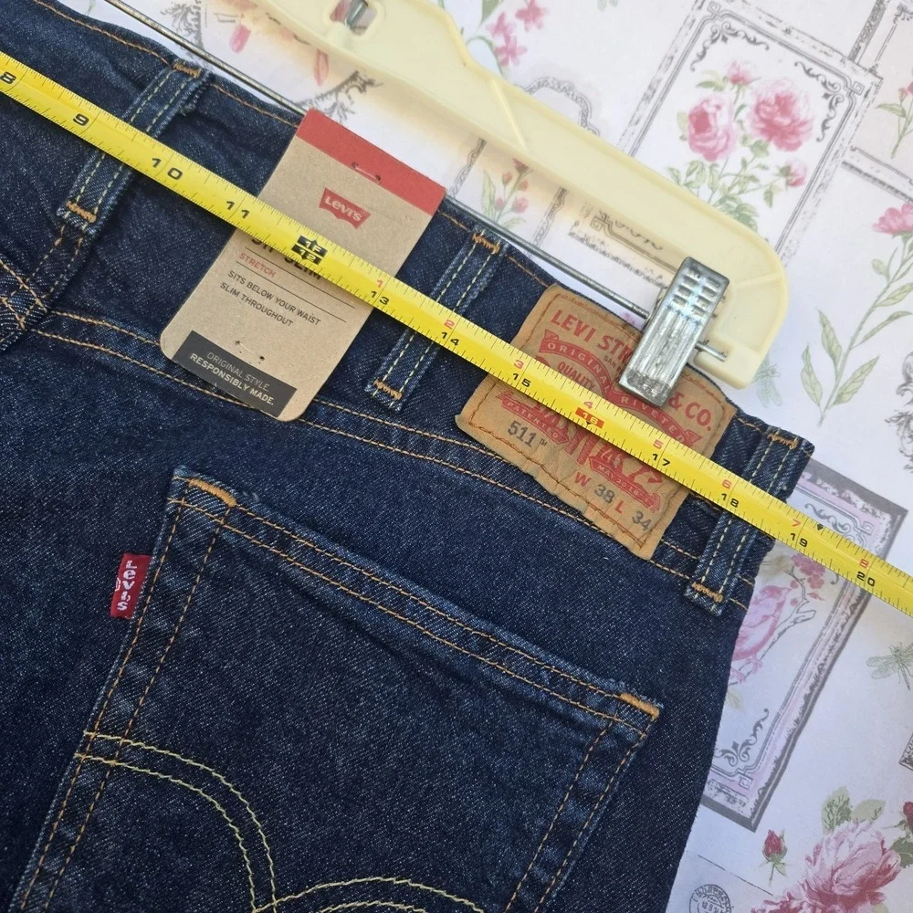 Levi's 511 Jeans Men 38x34 Slim‎ Fit Low Rise Stretch Denim Blue Dark Wash NWT